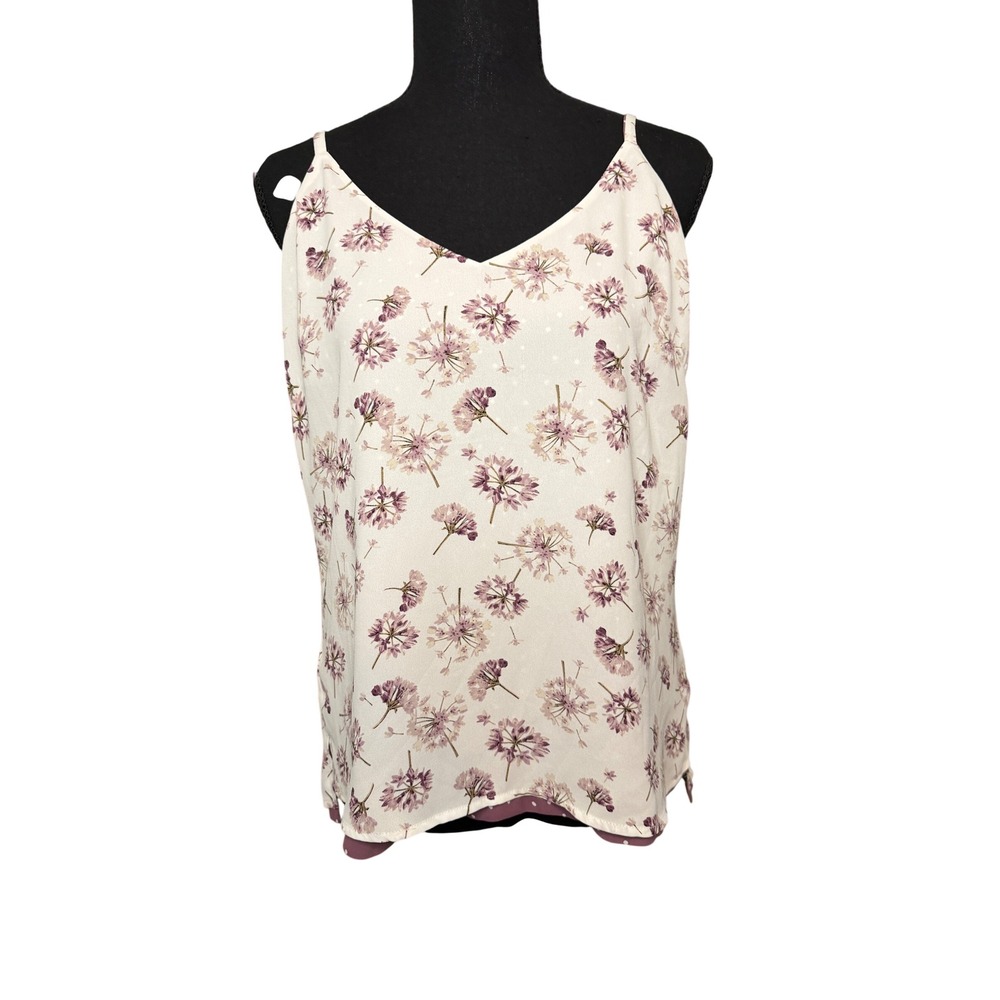White House Black Market Reversible Floral Polka Dot Camisole Top Plum Small